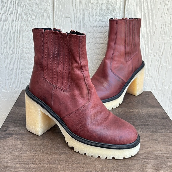 Free People James Leather Chelsea Boot cherry chocolate platform heel boots 37.5 - Picture 5 of 16